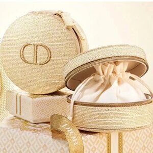BNIB Dior round gold jewellery case w/pouch